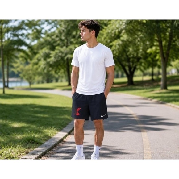 Nike Other - Nike Dri-FIT‎ Mens Athletic Training Shorts Navy Blue Red Graphic Size M